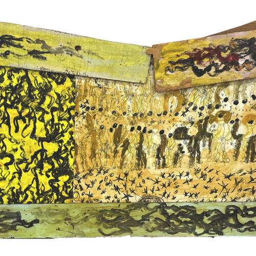 Purvis Young, Group of Figures. Paint on board and wood, ca. 1990. Donation of Mr. Richard Levine.