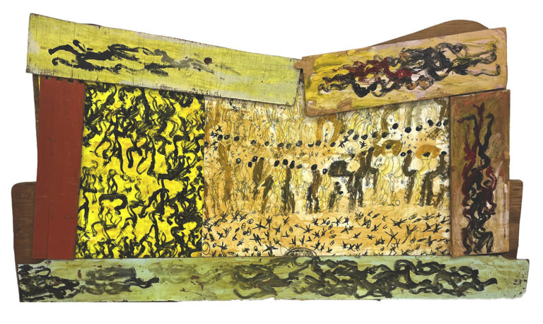 Purvis Young, Group of Figures. Paint on board and wood, ca. 1990. Donation of Mr. Richard Levine.